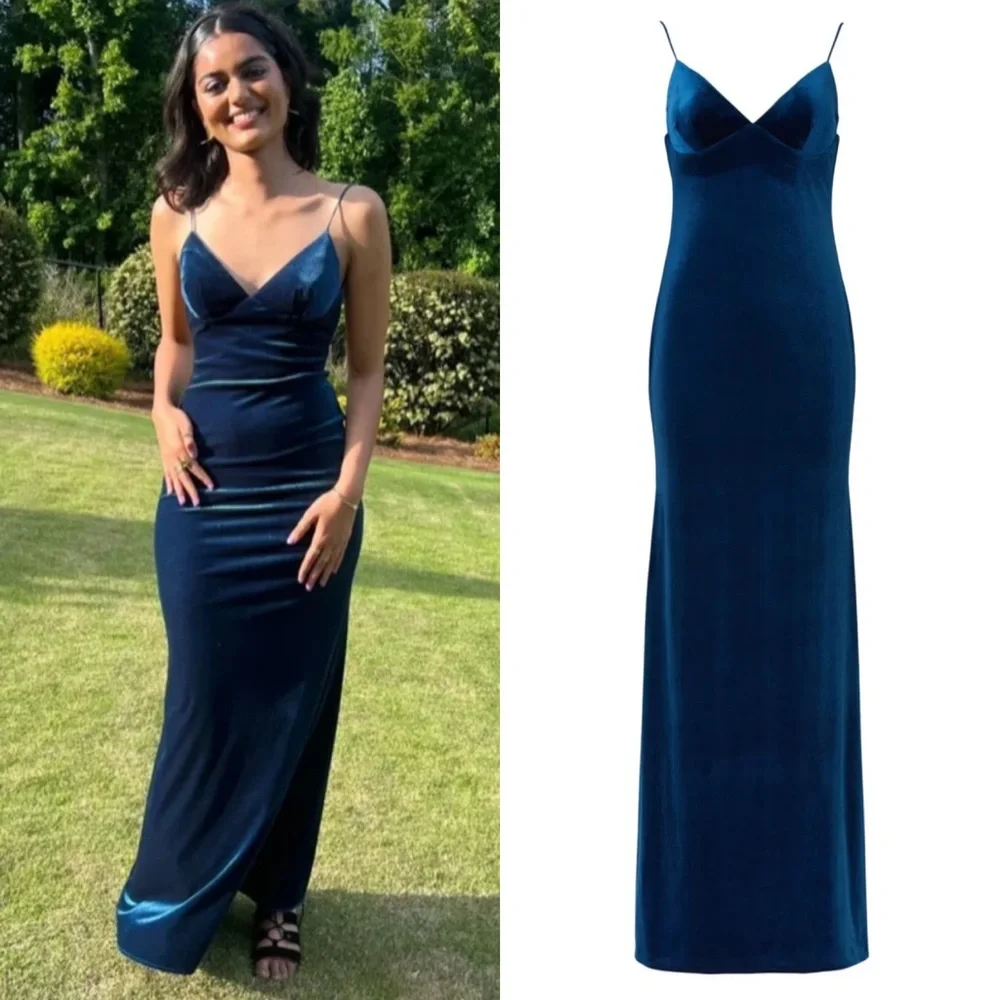 Katie May Ariel Velvet Gown Maxi Dress in Navy Blue Size XL - Picture 4 of 11